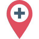 Red map marker with red medical cross