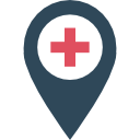 Grey map marker with red medical cross