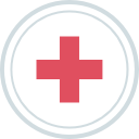 Red medical cross in white circle
