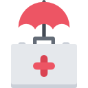 Umbrella over medical briefcase with red medical cross