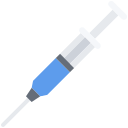 Blue syringe, medium grey, and light grey