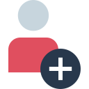 Red user icon with plus sign